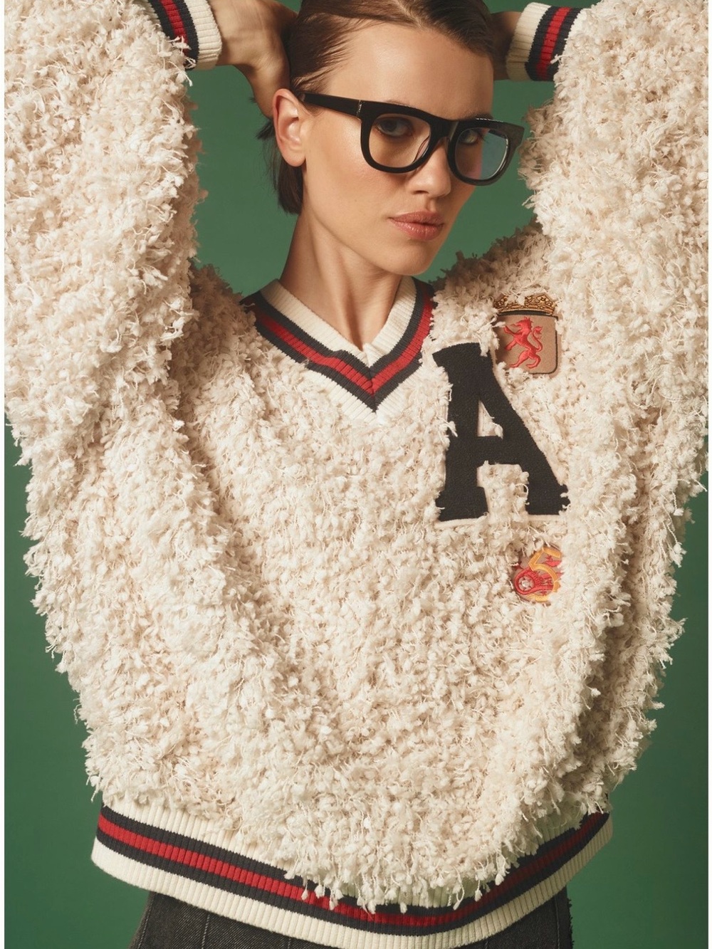 Anthropologie-Eva Franco Cream Varsity Pullover Sweatshirt